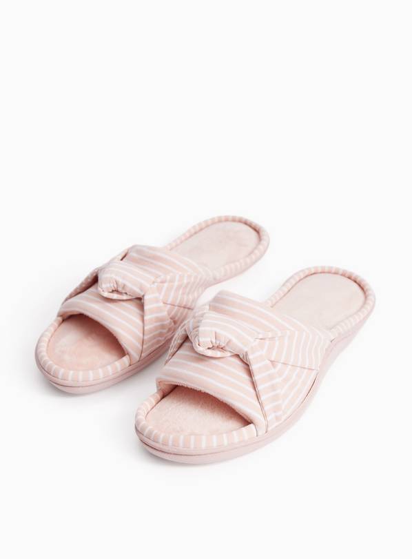 Pink Stripe Print Knot Detail Cupsole Mule Slippers S